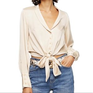 Topshop Tie Hem Satin Top